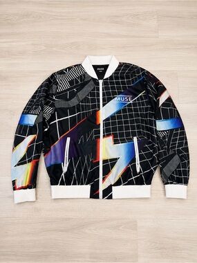 Muse Black Graphic Bomber Jacket with Multicolor Accents